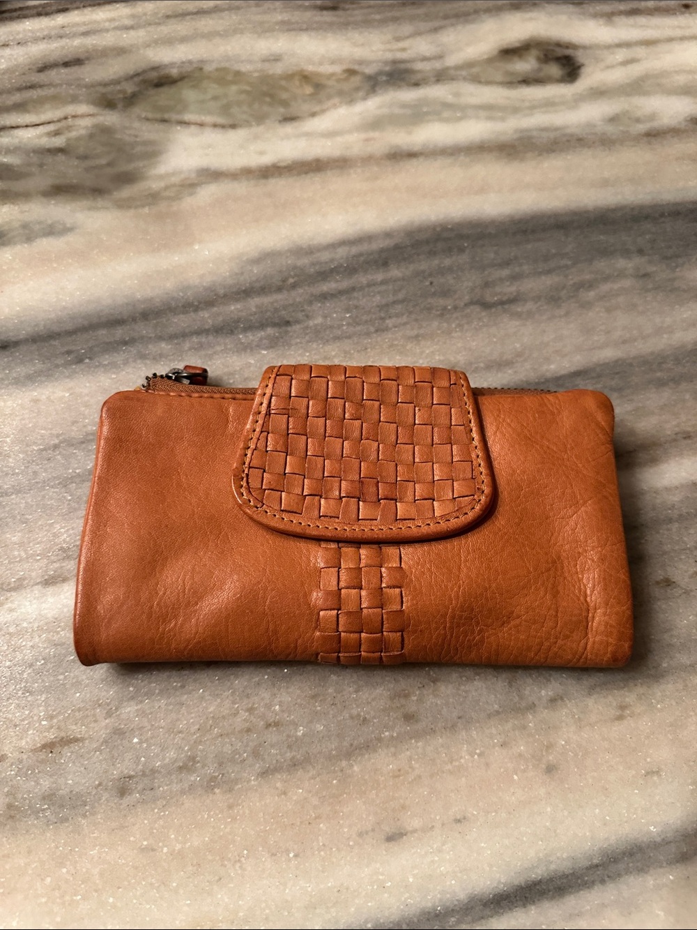 Woven leather wallet/clutch